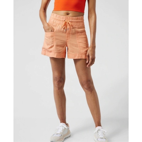 Athleta Pants - NWT Athleta Cabo 4" Linen Drawstring Shorts Cactus Peach 14